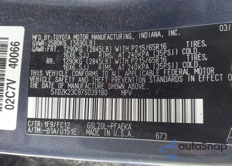 2007 Toyota Sienna Ce/Le from USA, damaged, VIN 5TDZK23C97S039180